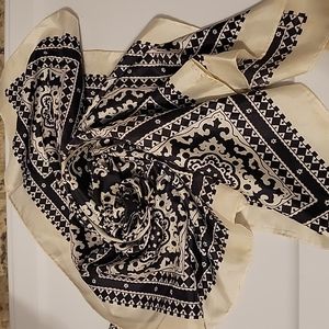 Vintage black and cream scarf, Moroccan Tile Print, Made in Japan